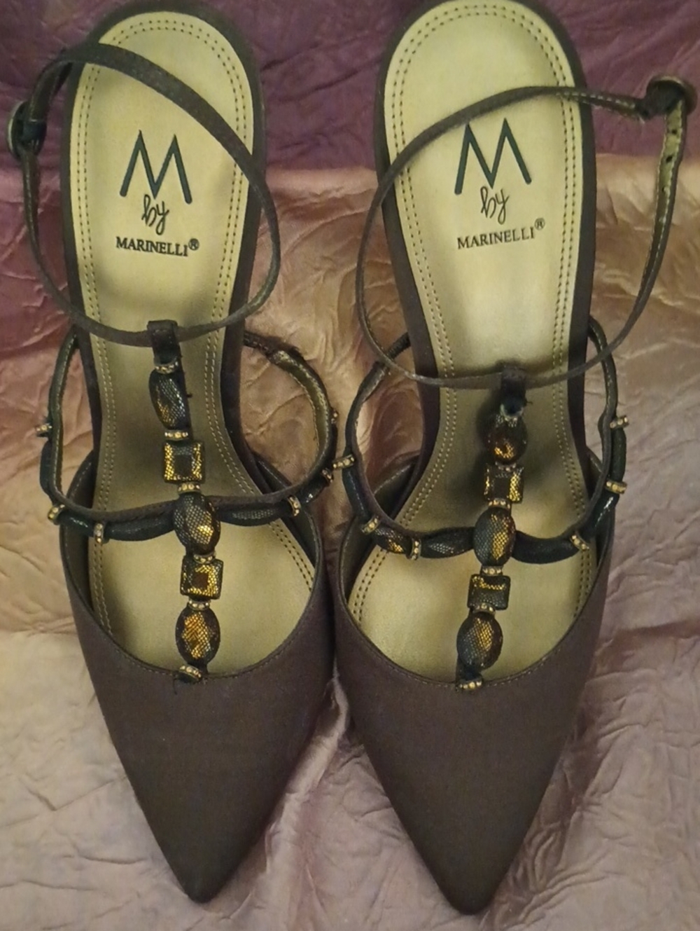 Brown Pointed-Toe T-Strap 4.0 Heels